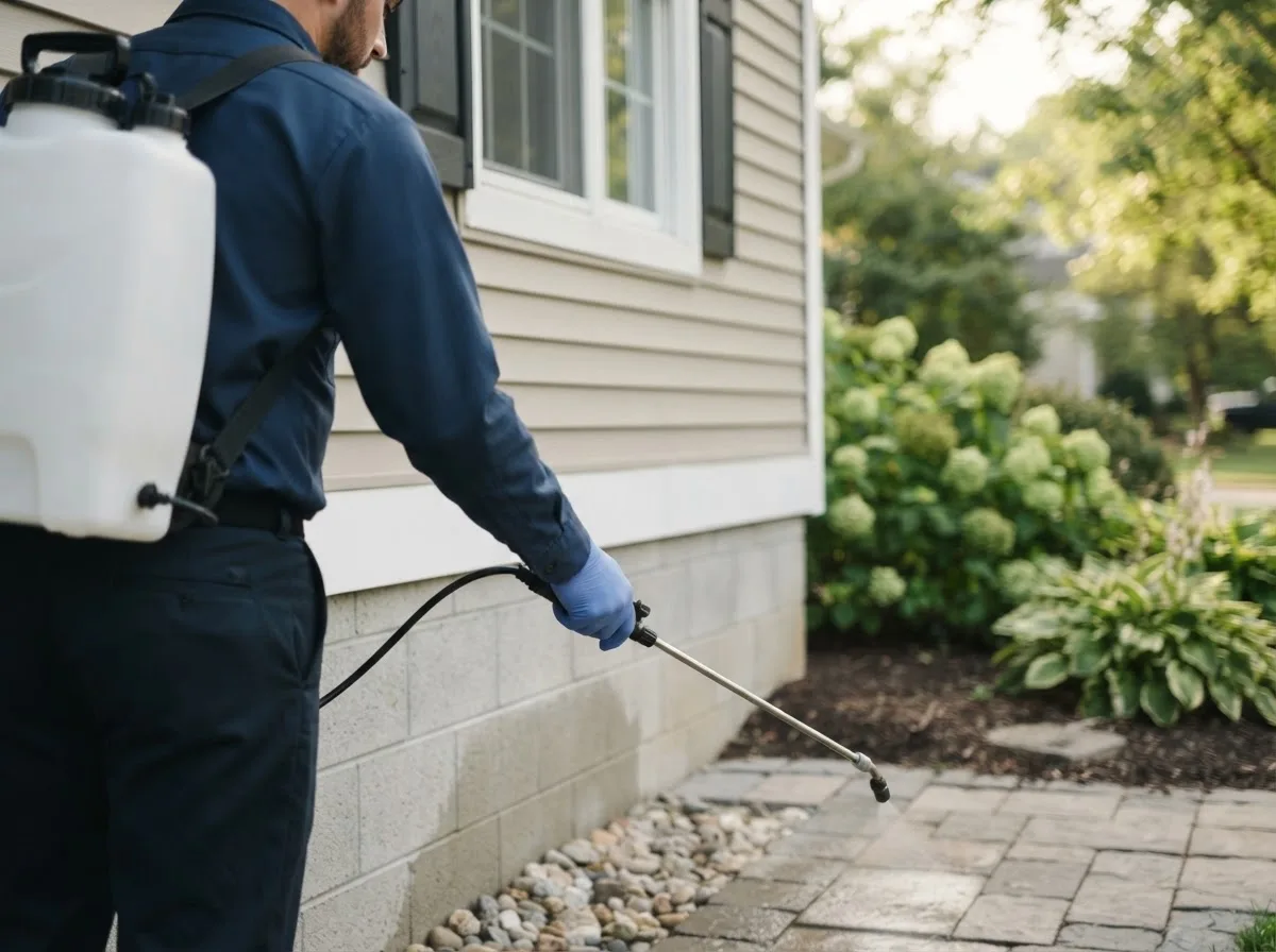 Pest control technician inspecting a home in Caneadea, NY